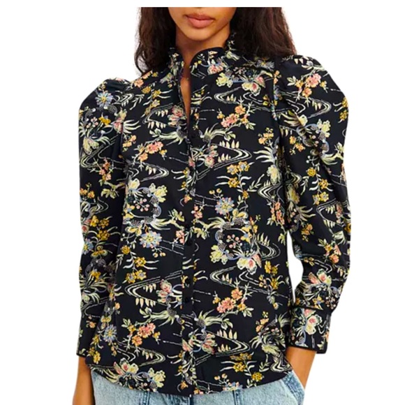 NWT BA&SH Fary Floral Black Woven Blouse